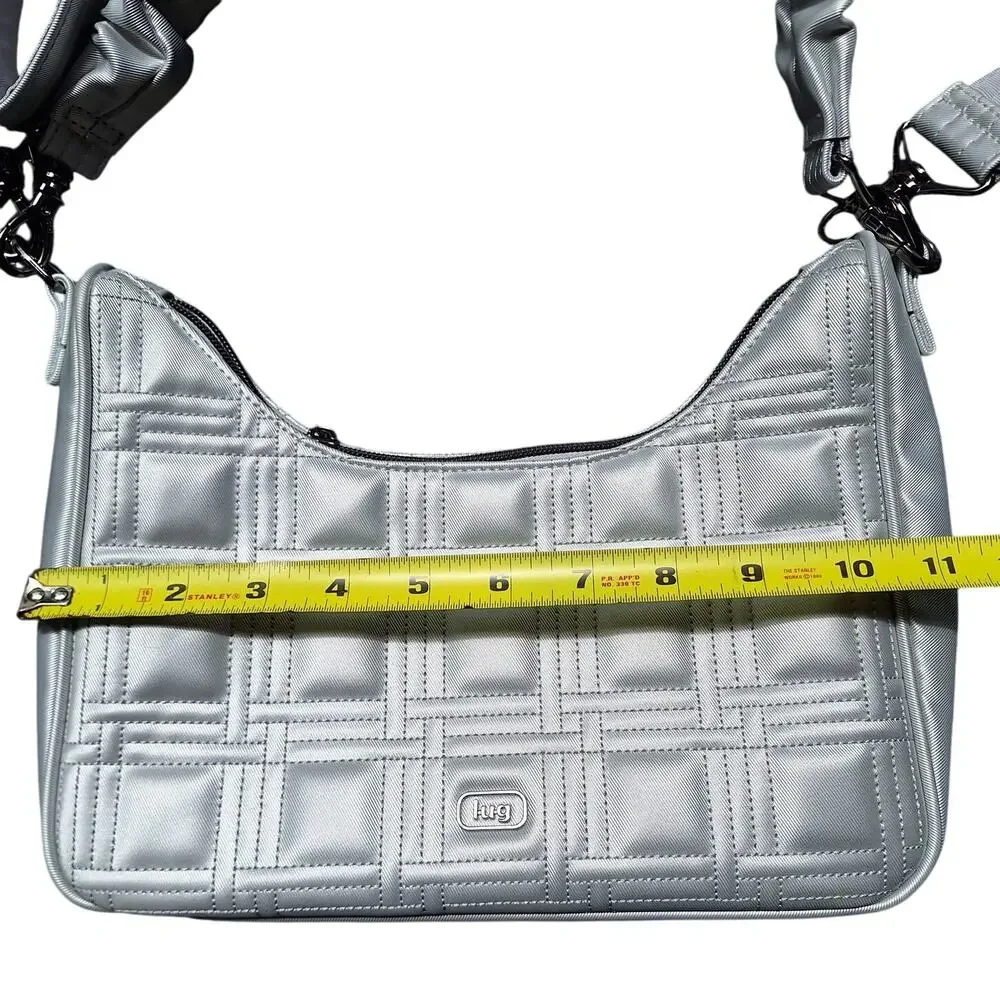 Lug Groove Silver Lux shine metallic crossbody bag vegan leather quilted puffy